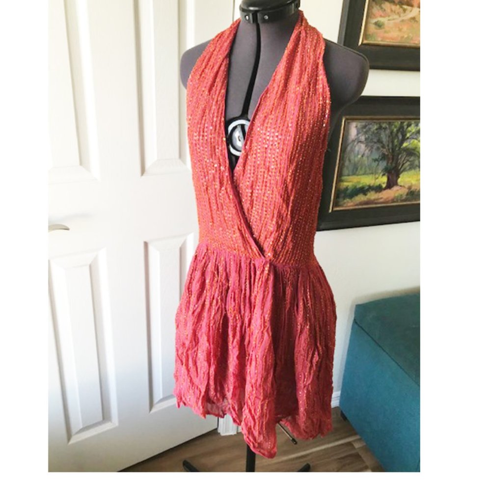 Chelsea & Violet beaded halter dress gathered mini